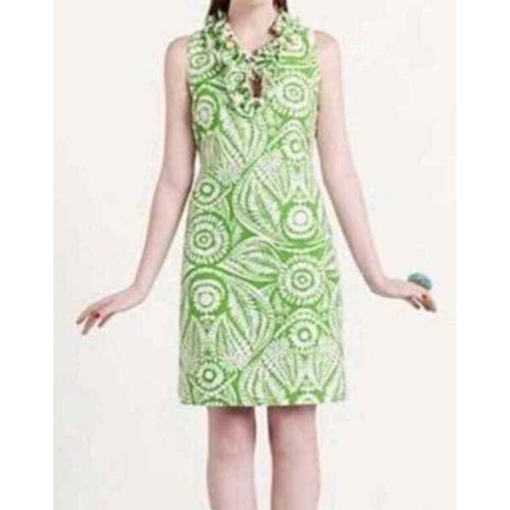 Kate Spade Bonnie Green White Botanical Floral Ruffle Sheath Dress Small